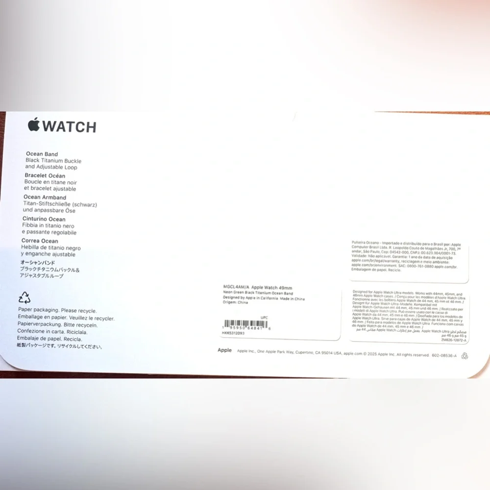 Apple Watch 49mm w/Black Titanium Neon Green Ocean Band f/Ultra 2, Sealed, NEW